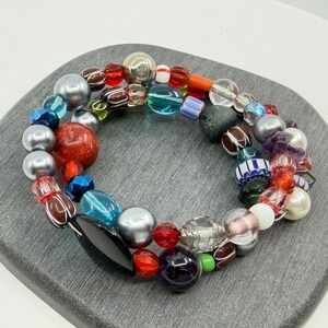Y2K Vibrant Multi-Bead Wrap Bracelet Bohemian Statement Stack Chunky Festival